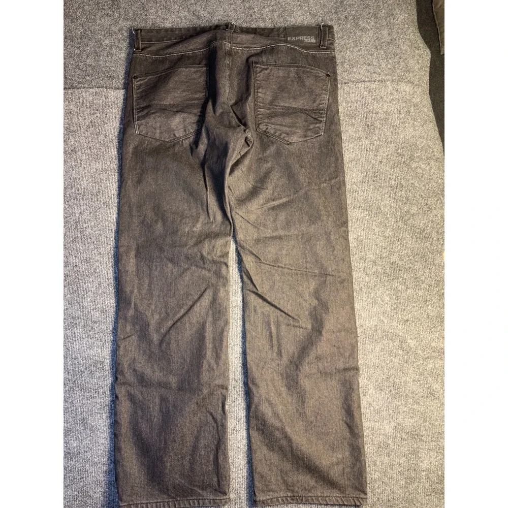 Express Rocco Jeans Men 36x32 Dark Gray Slim Fit Comfort Flat Front Straight Leg